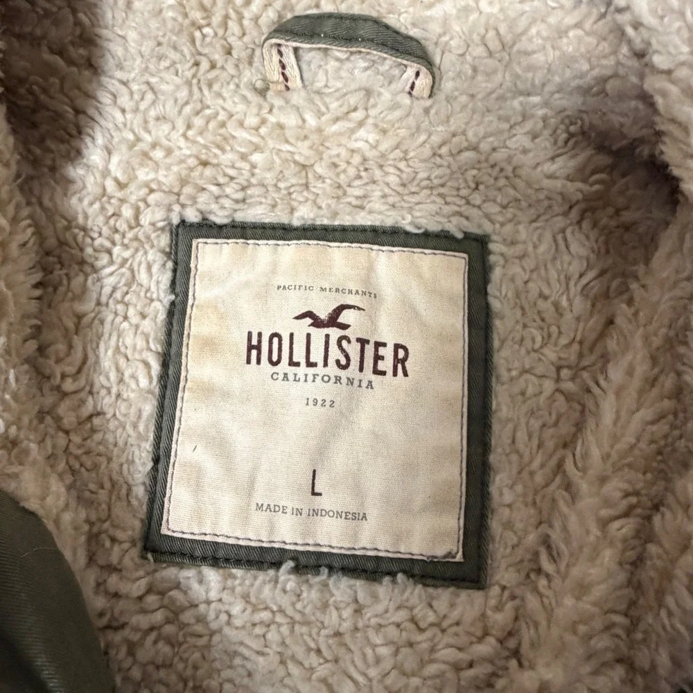 Grail Hollister Women Olive Green Sherpa Lined Parka Jacket Faux‎ Fur Hood Large